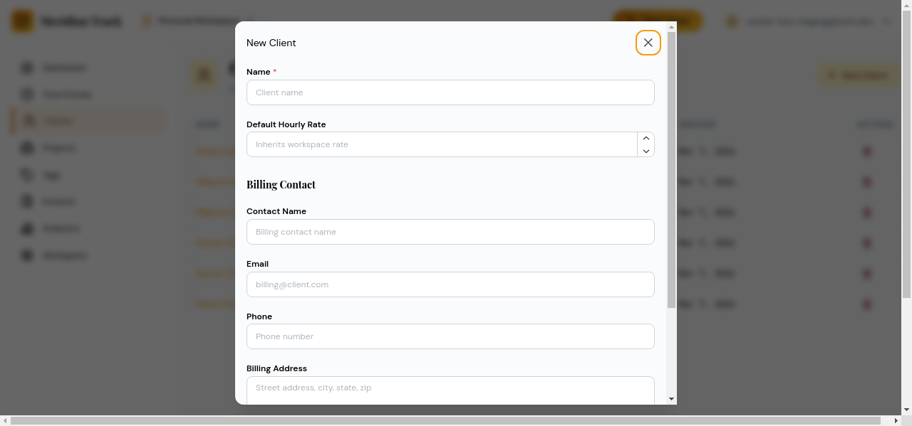 Create client modal