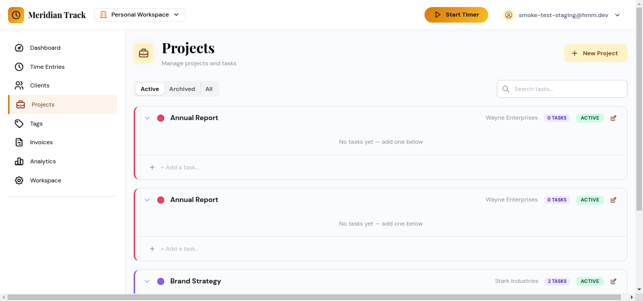 Projects list page