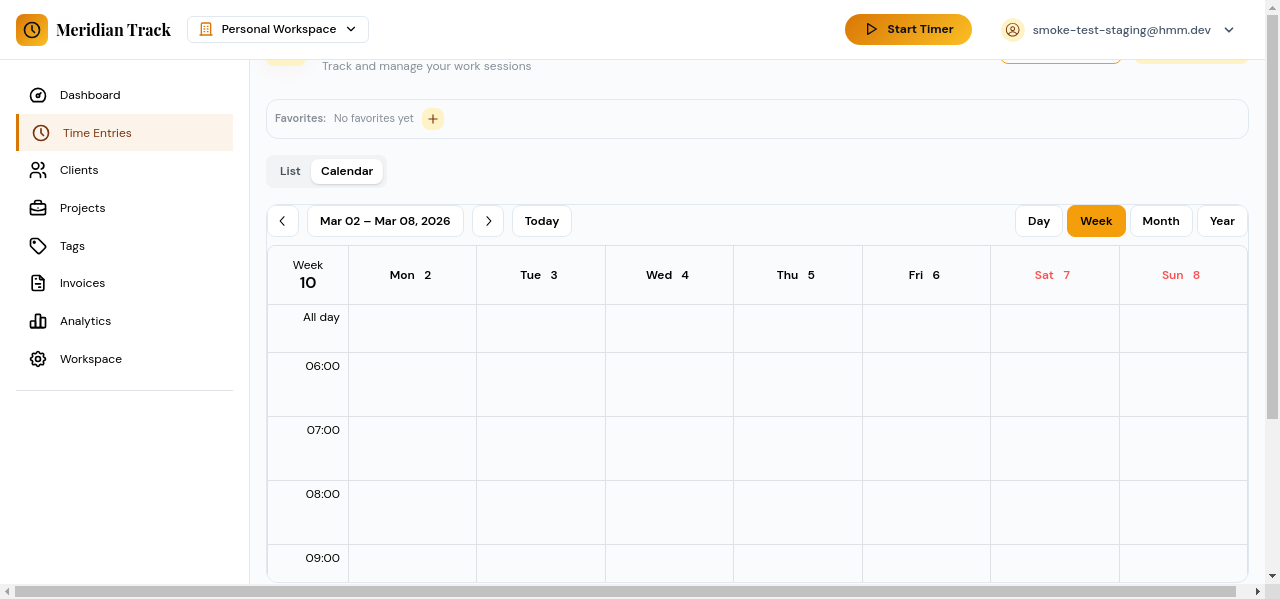 Time entries calendar view
